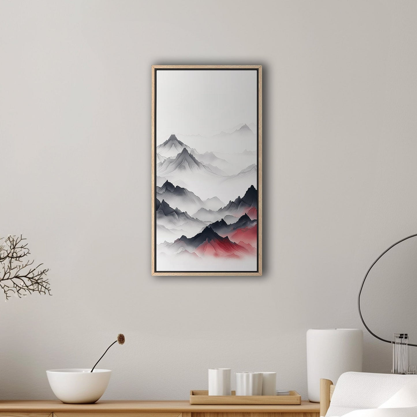 Minimalist Mountain Peaks on White Background - Ethereal Summit