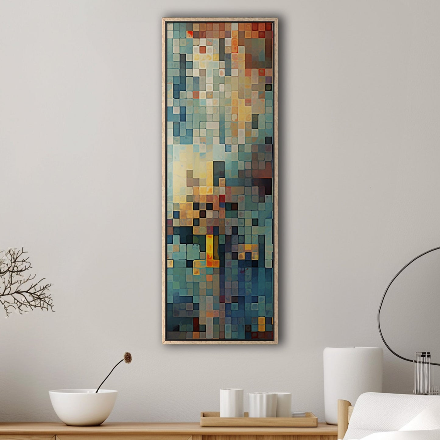 Abstract Geometric Squares Painting - Digital Retro Geometric Mosaic Art