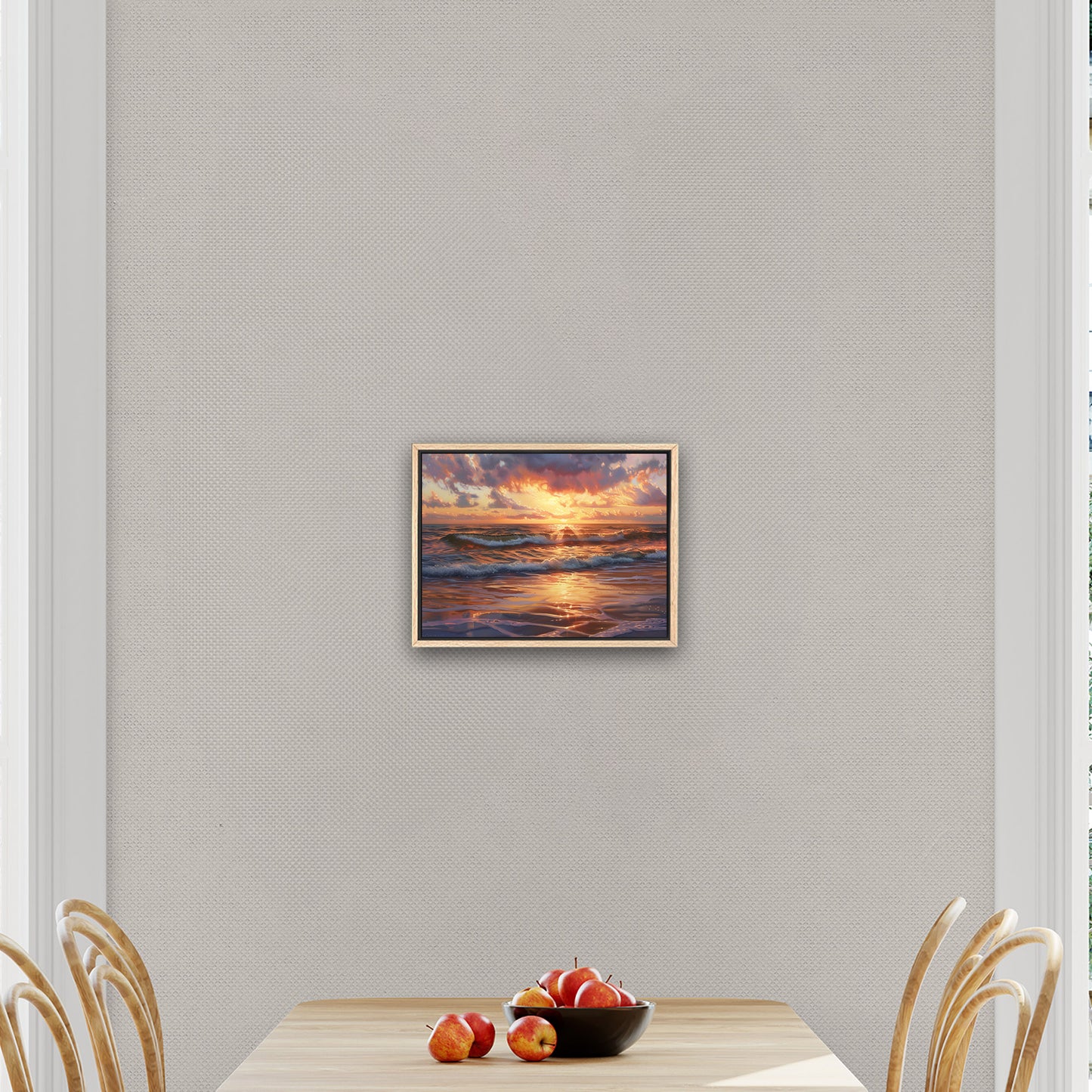 Seascape art piece capturing coastal tranquility - Coastal serenity Sunset Bliss