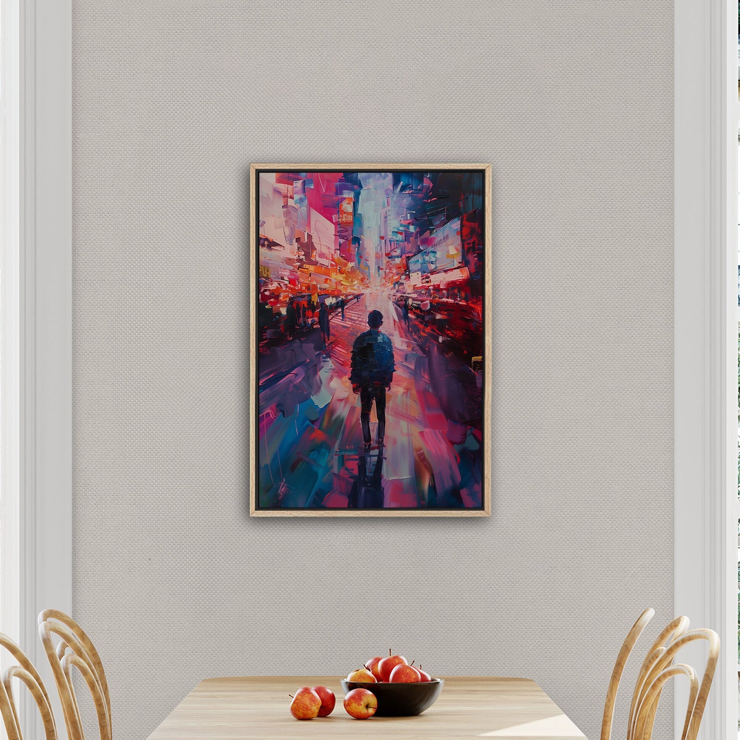 Impressionistic Painting of Modern City in Vibrant Pinks and Blues - Embrace the Vision