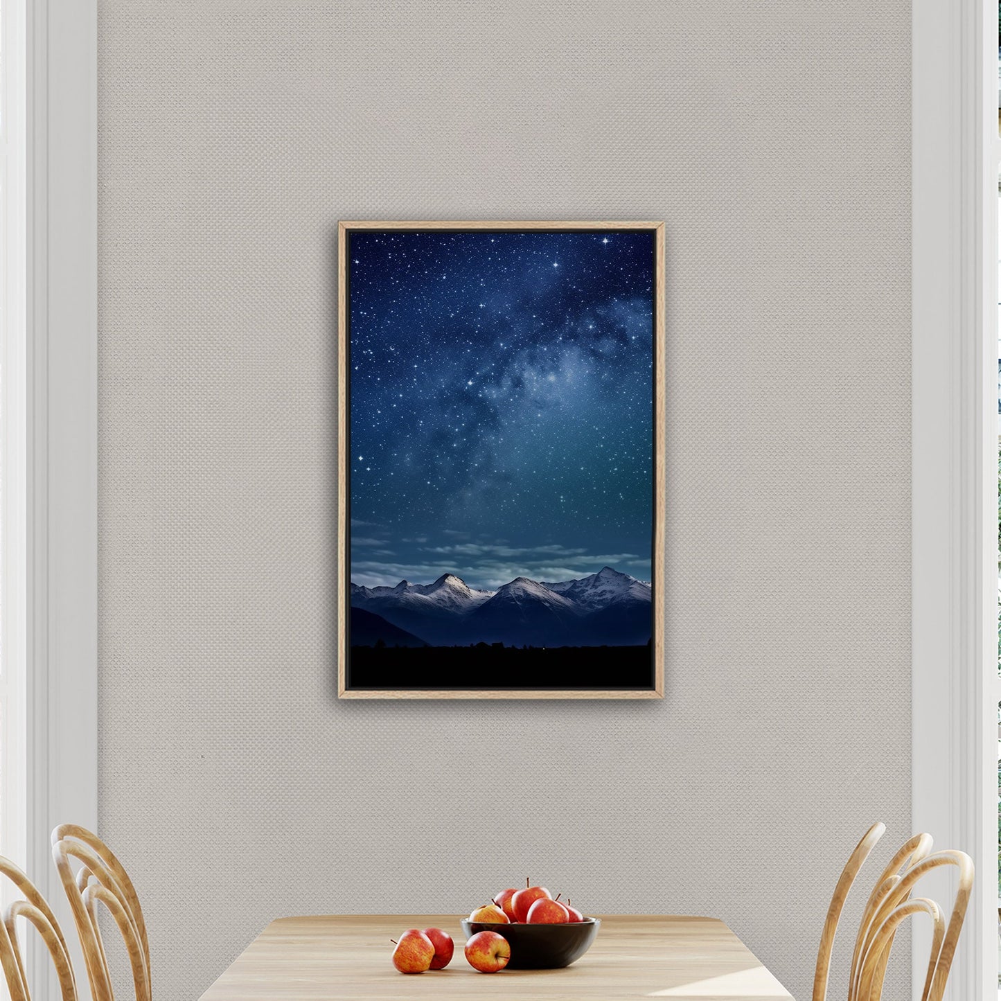 Painting of Star-filled Sky at night with Mountains as Backdrop - Starry Serenity at Midnight