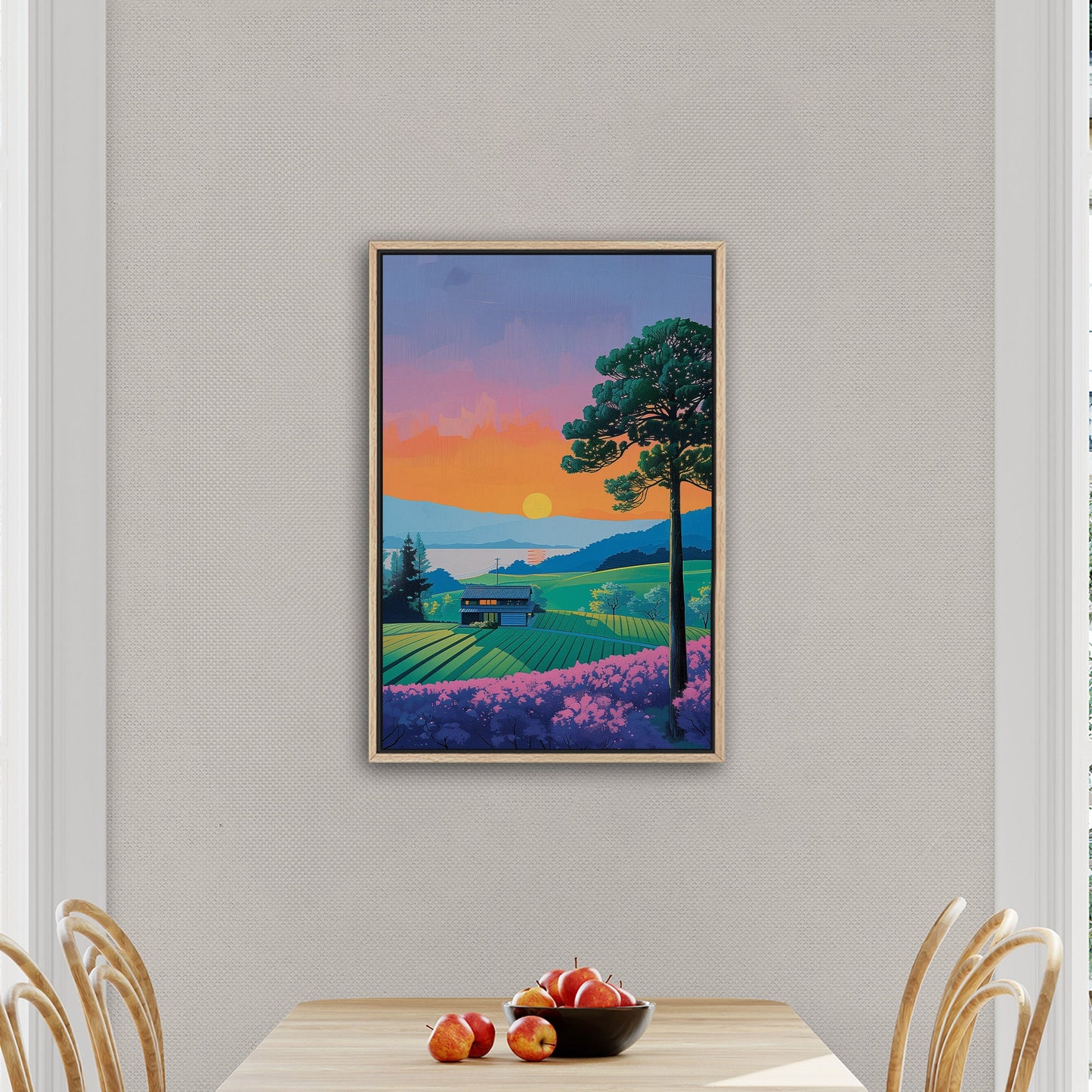 Vintage sunset house on canvas - Serenity Sunset Glow