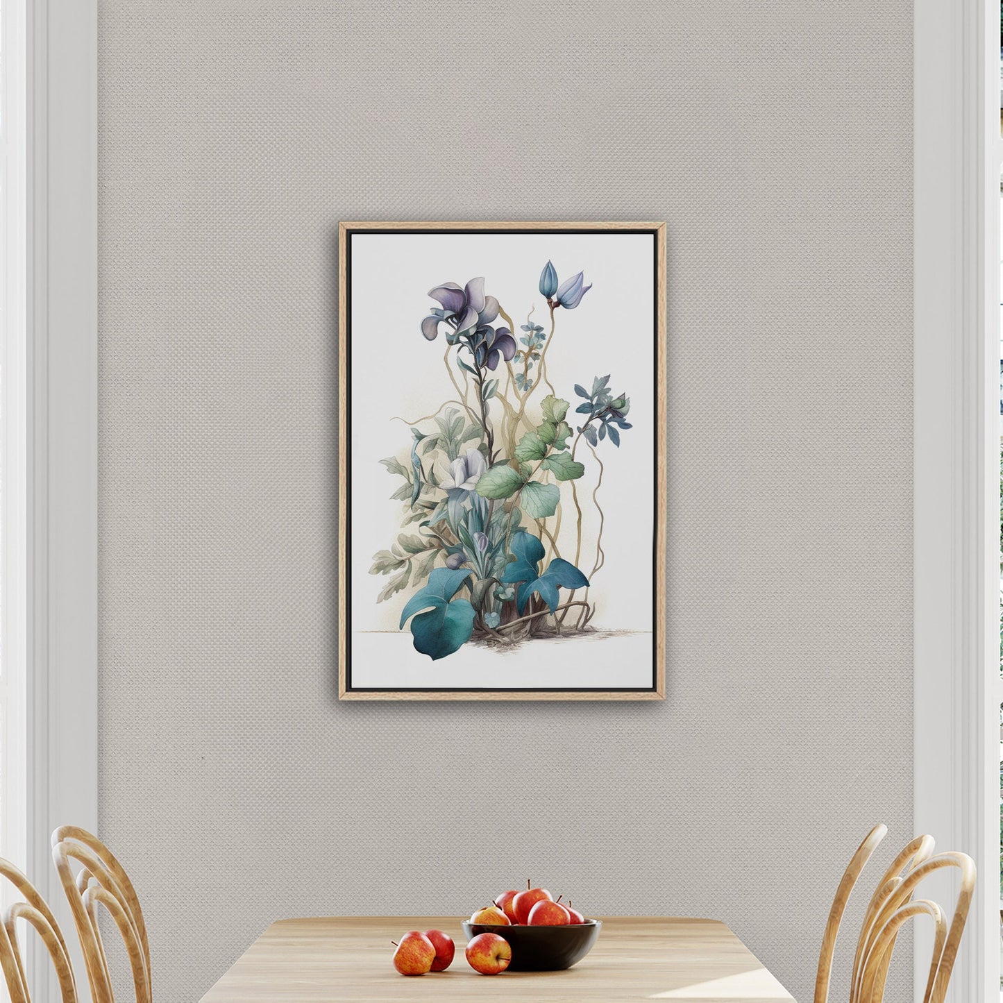 Watercolor of Wildflowers in Blues, Teals and Greens - Botanical Elegance