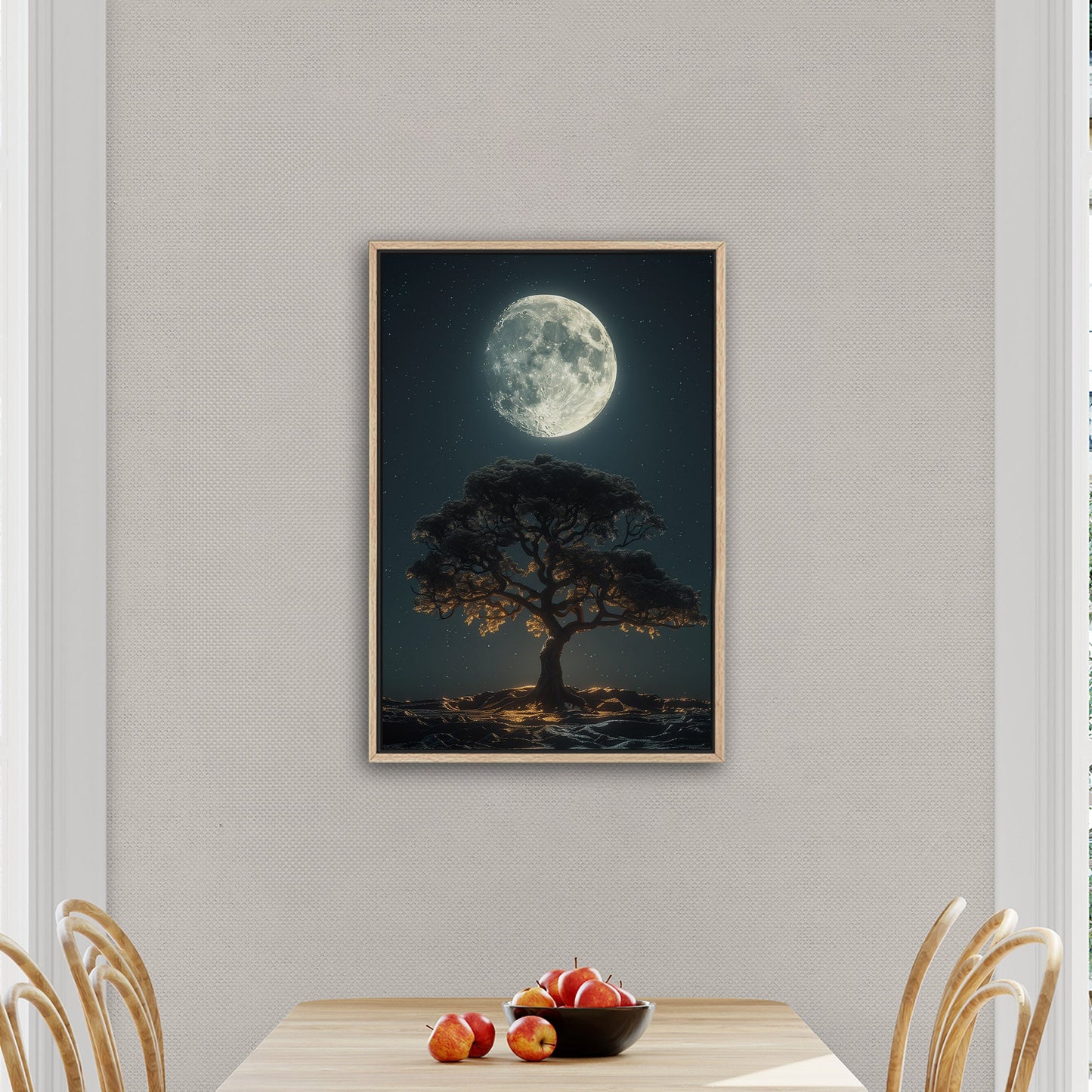 Perfect Isolated Tree with Moon at Night - Moonlit Serenity