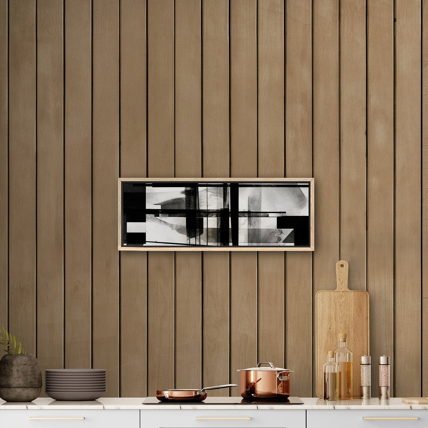 Black and White Geometric Abstract Painting - Sleek Geometry: Monochrome Dreams