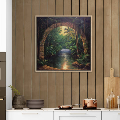 Painting of Archway Tunnel Looking Out at Jungle River - Enchanted Water View