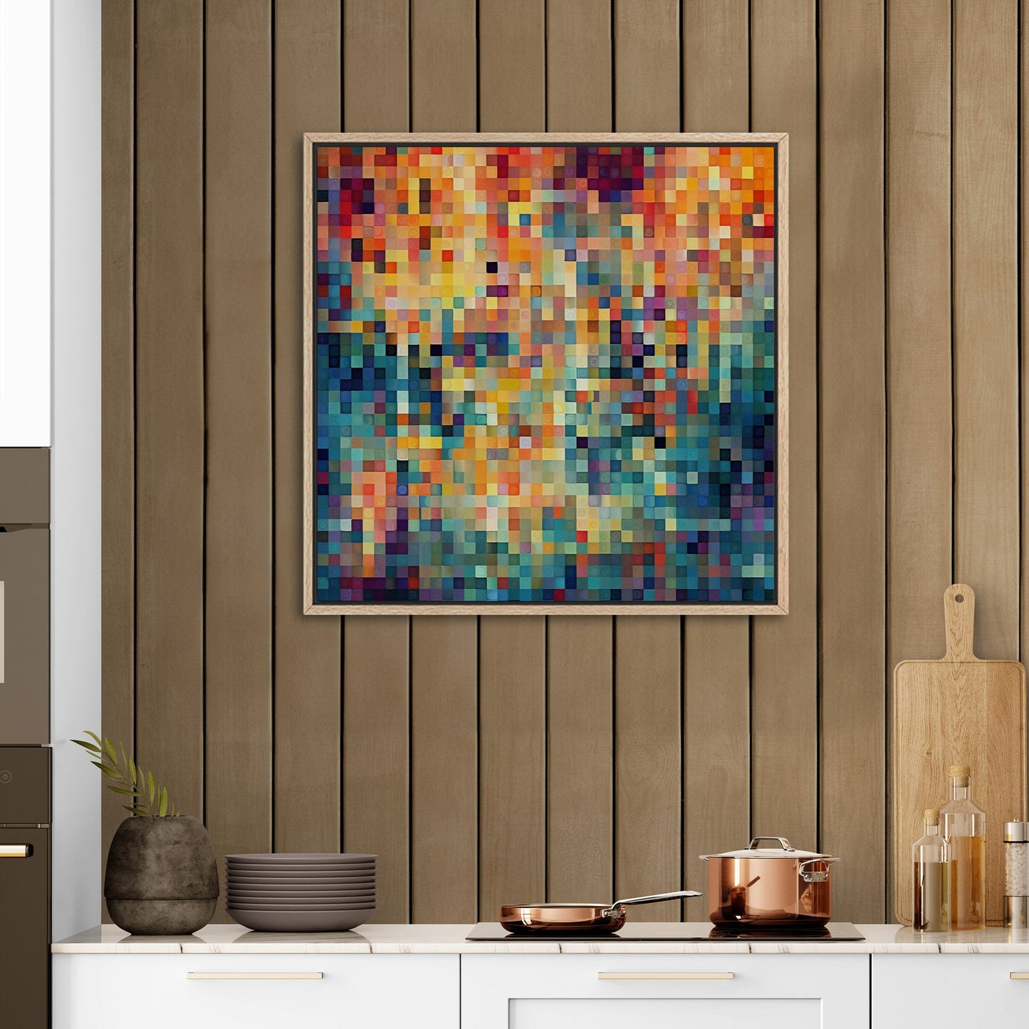 Geomtric Abstract Square Painting - Retro Geometric Pixels