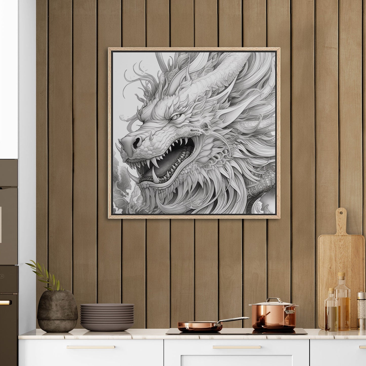 Pencil Drawing Style of Asian Dragon Head - Mythical Dragon: Intricate Allure