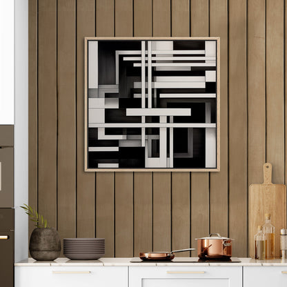 Black and White Geometric Abstract Painting - Sleek Serenity