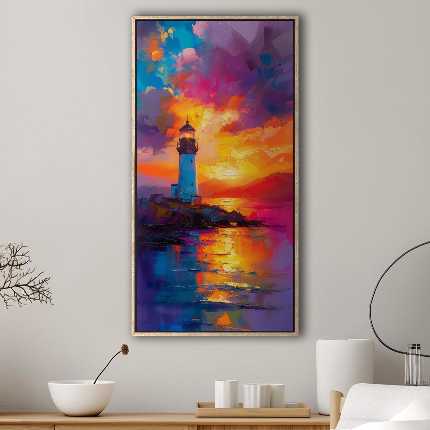 Tranquil ocean lighthouse at sunset - Serenity Reflects Hope