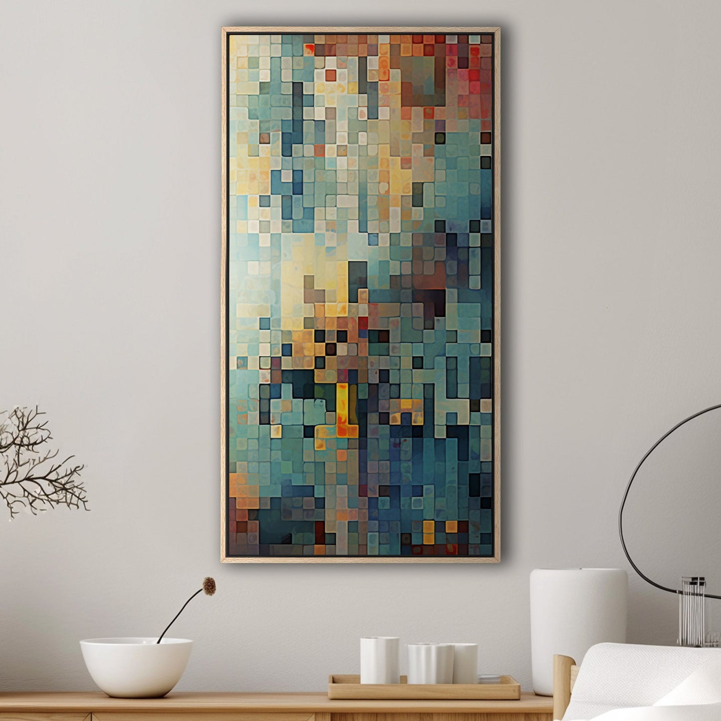 Abstract Geometric Squares Painting - Digital Retro Geometric Mosaic Art