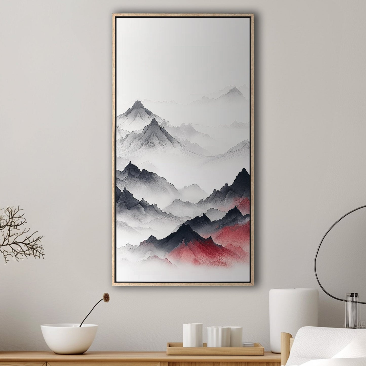 Minimalist Mountain Peaks on White Background - Ethereal Summit