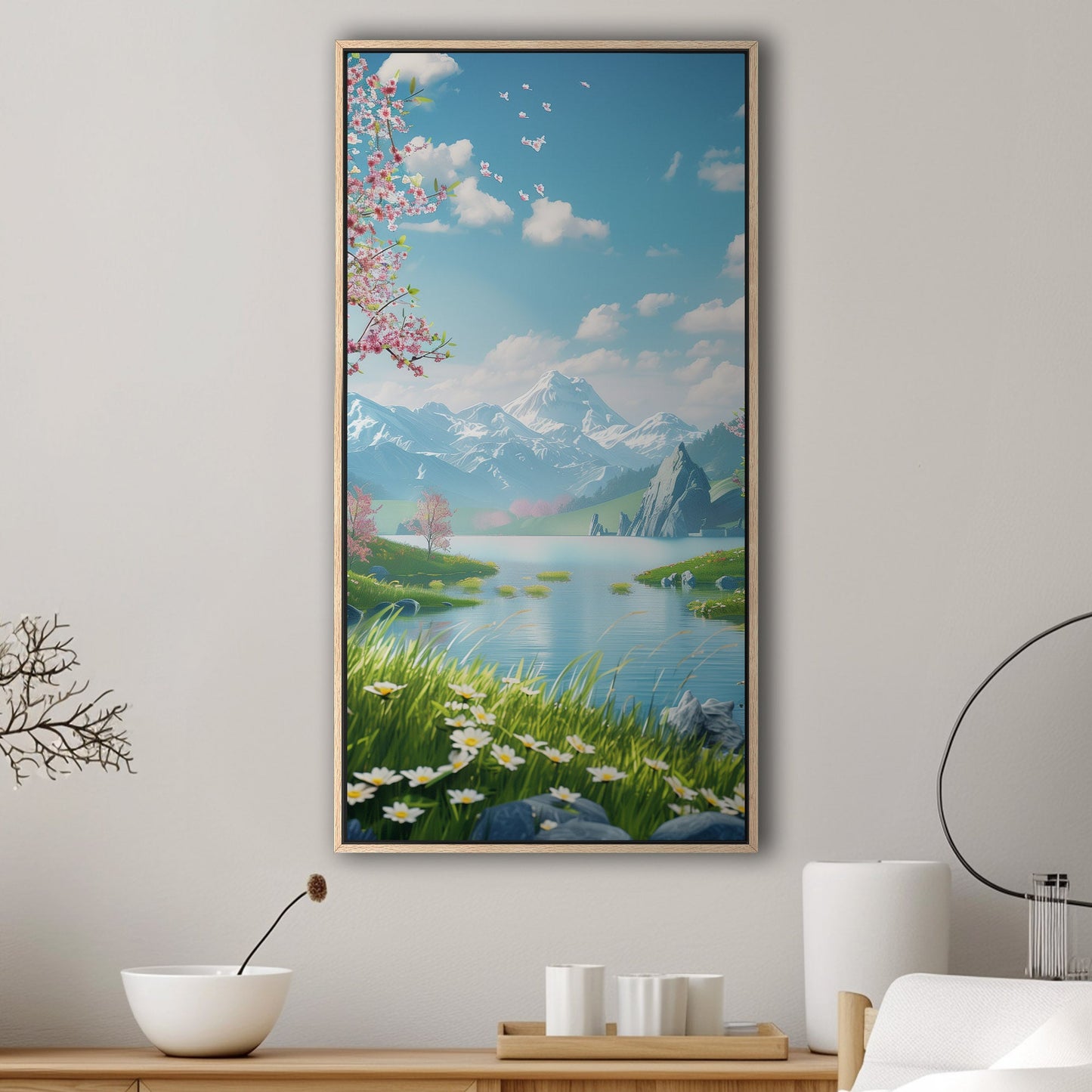 Asian-inspired 3D Illustration of Spring Scenery - Enchanting Oasis