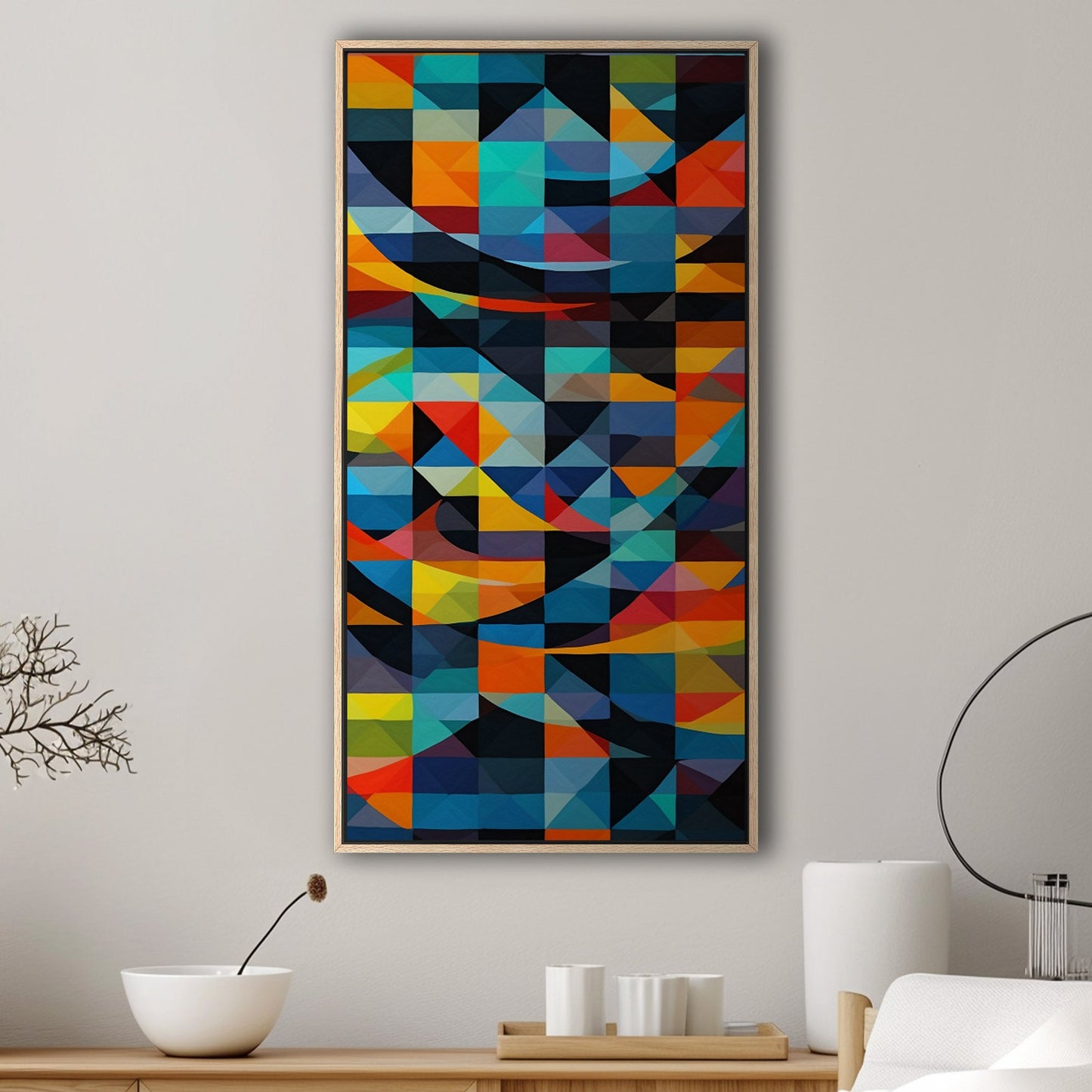 Geometric Abstracts Digital Render in Blues, Blacks and Yellows - Geometric Symphony of Color