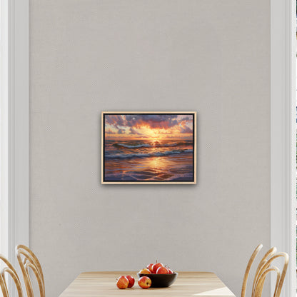 Seascape art piece capturing coastal tranquility - Coastal serenity Sunset Bliss