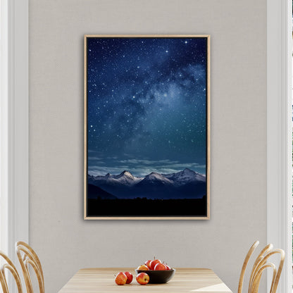 Painting of Star-filled Sky at night with Mountains as Backdrop - Starry Serenity at Midnight