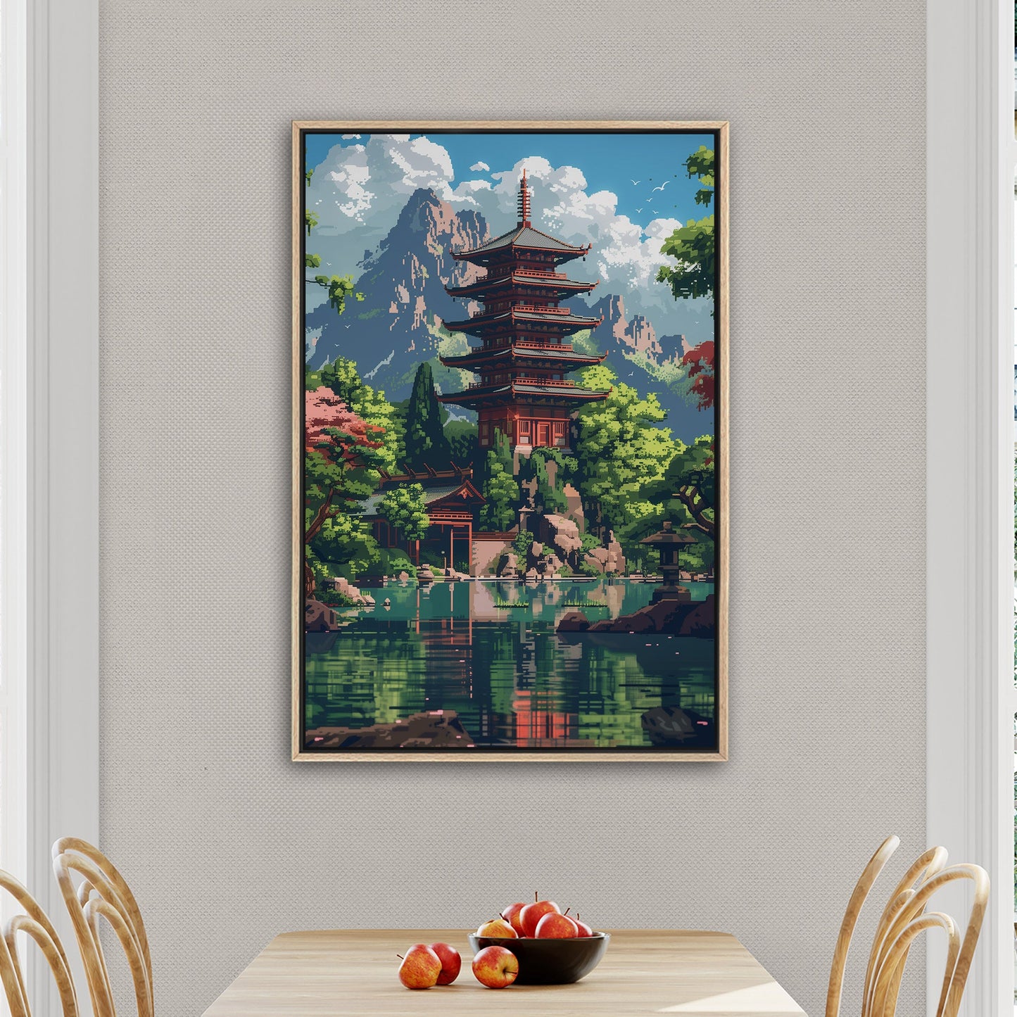 Japanese-inspired fantasy lake pixel art - Enchanted Oasis