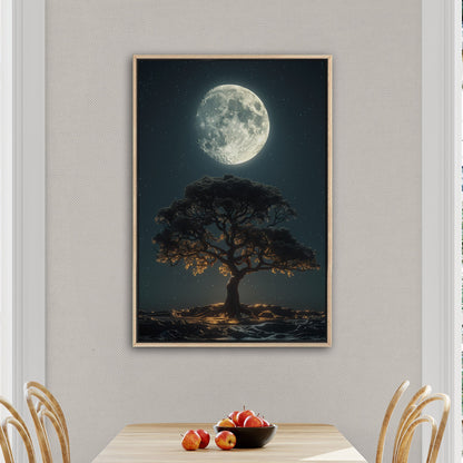 Perfect Isolated Tree with Moon at Night - Moonlit Serenity