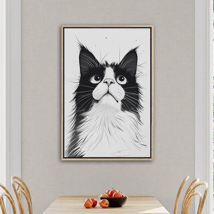 Black and White Cat Pencil Drawing - Curious Cat's Monochrome Gaze