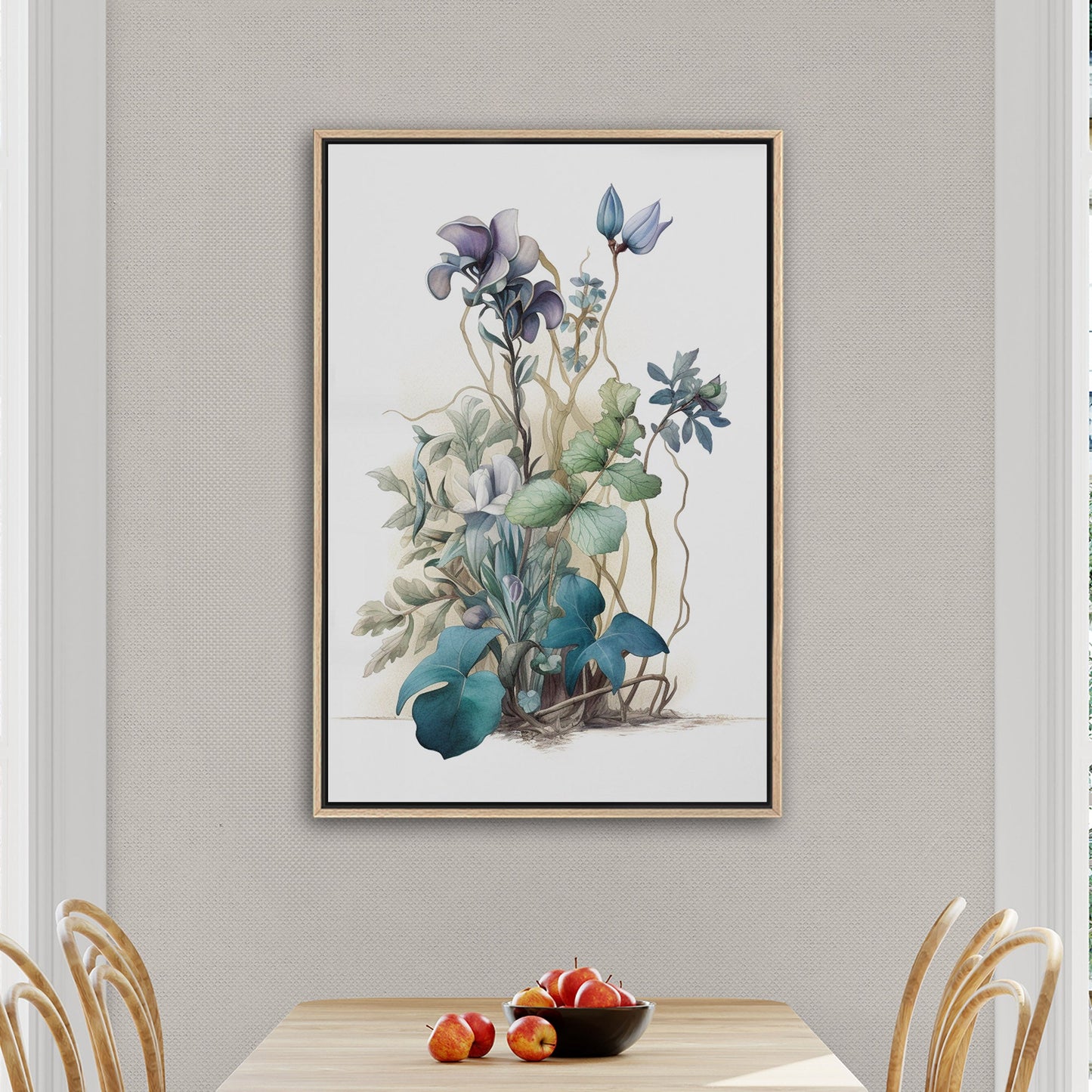 Watercolor of Wildflowers in Blues, Teals and Greens - Botanical Elegance