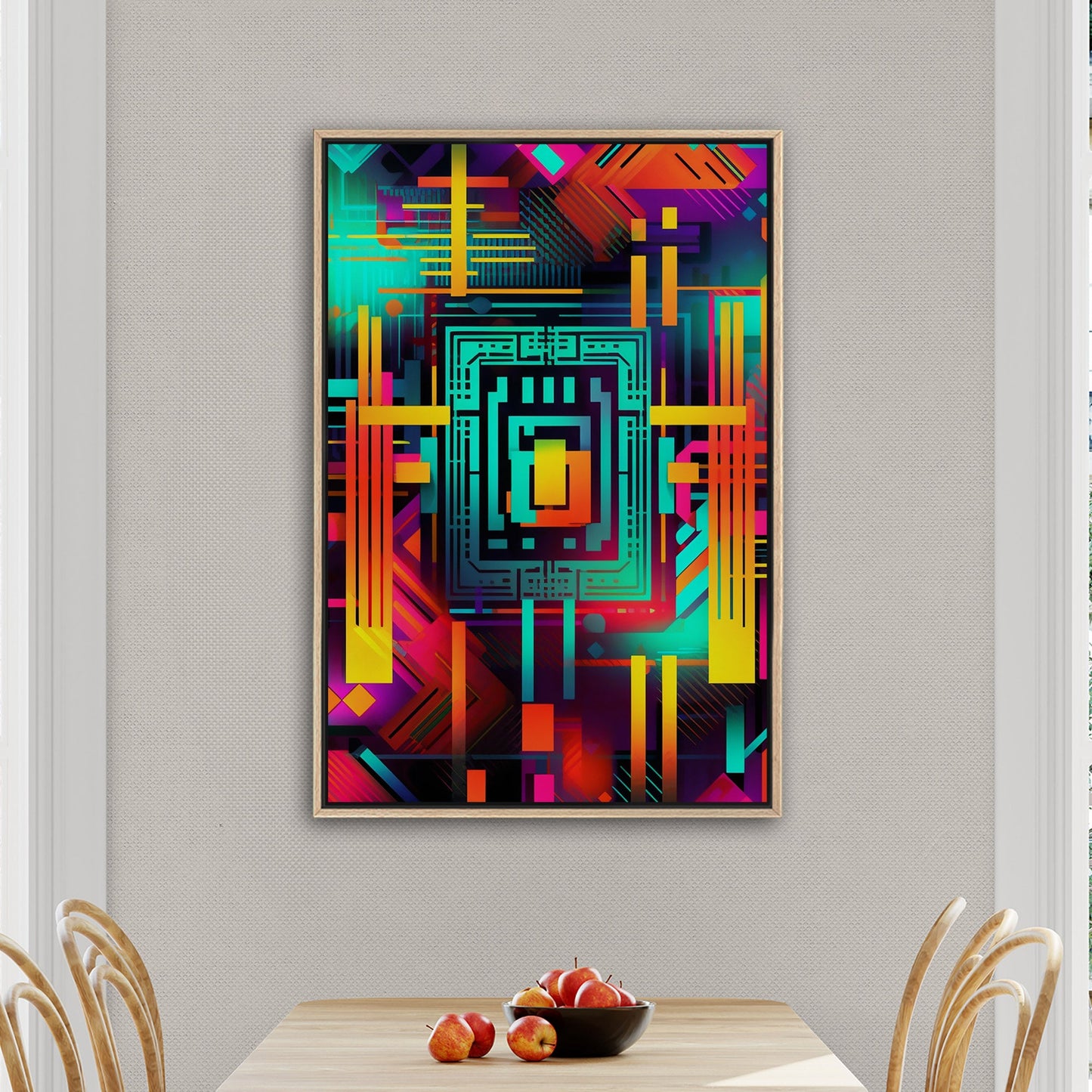 Retro Art Deco Inspired Abstract Digital Render - Neon Galactic Rhythm