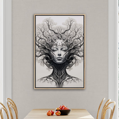 Sleek black and white tree artwork, elegance - Botanical Noir