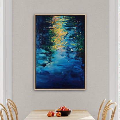 Mesmerizing abstract oil painting of water with vibrant ripples - Enchanting Oasis