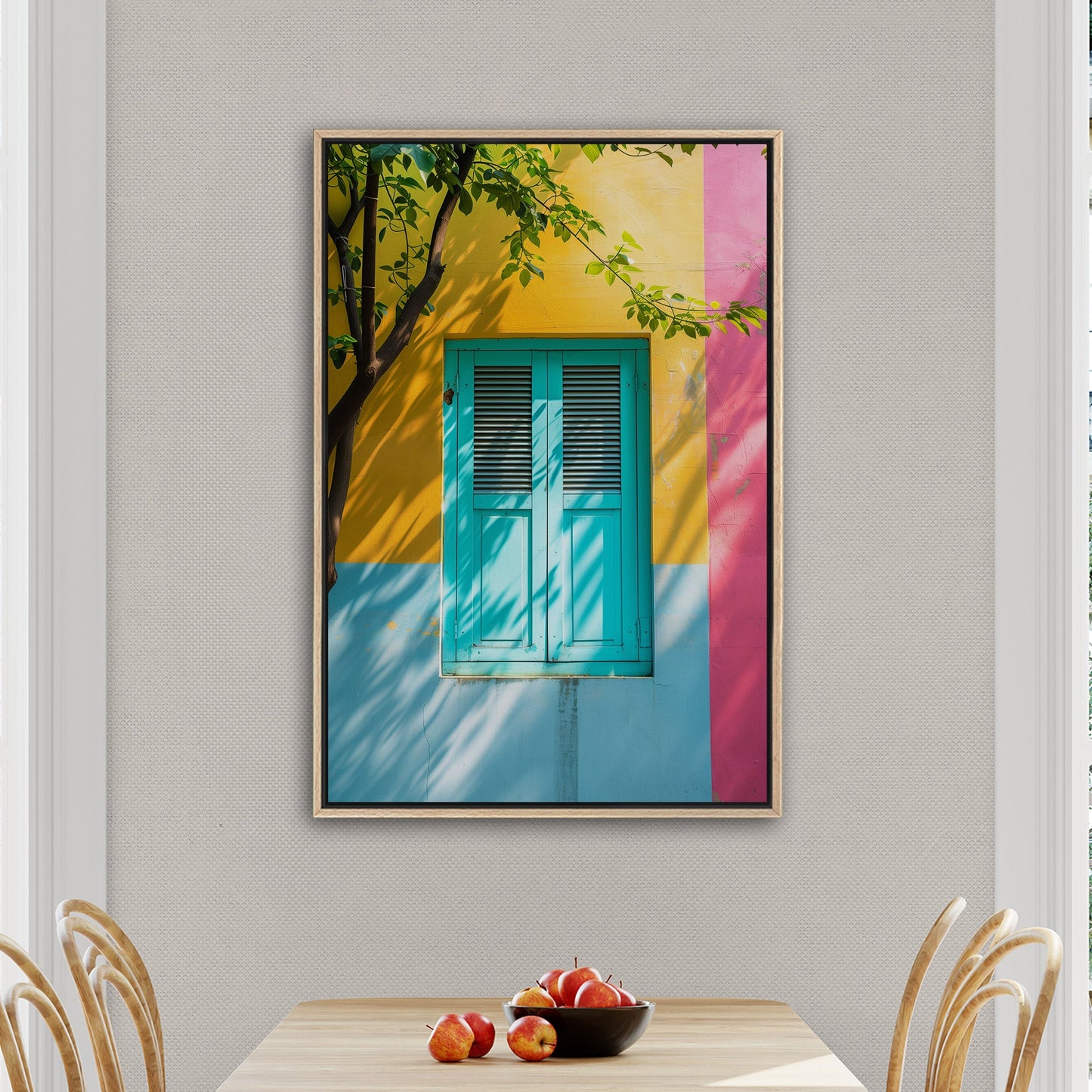 Stylized Window Shutters in Multi-Colored Wall - Elegant Aura