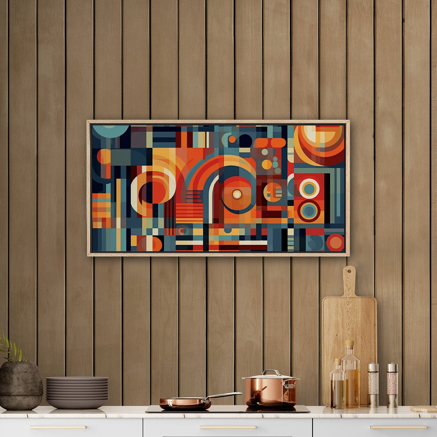 Geometric Shapes Abstract in Blues and Oranges - Geometric Illusion Harmony