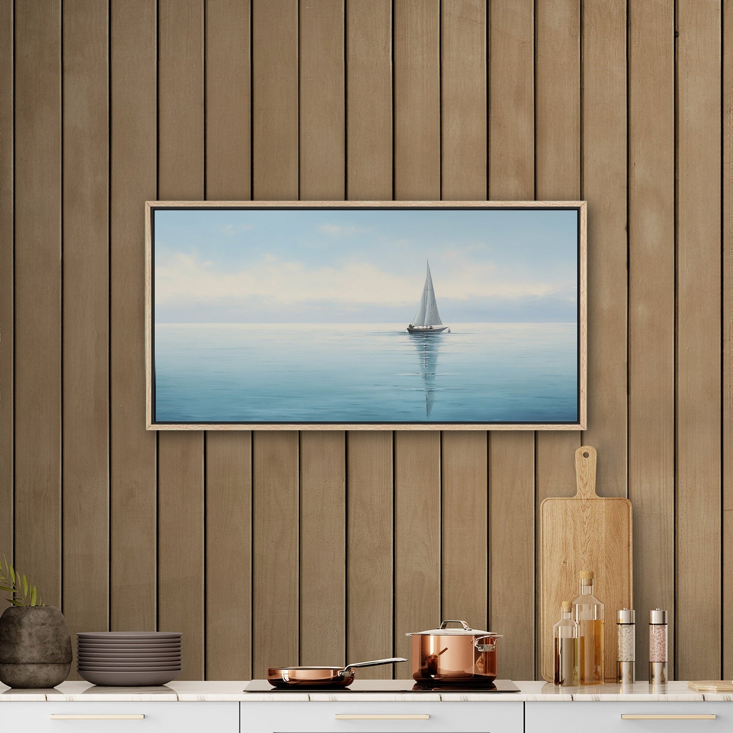 Tranquil seascape with solitary sailboat - Peaceful Horizon