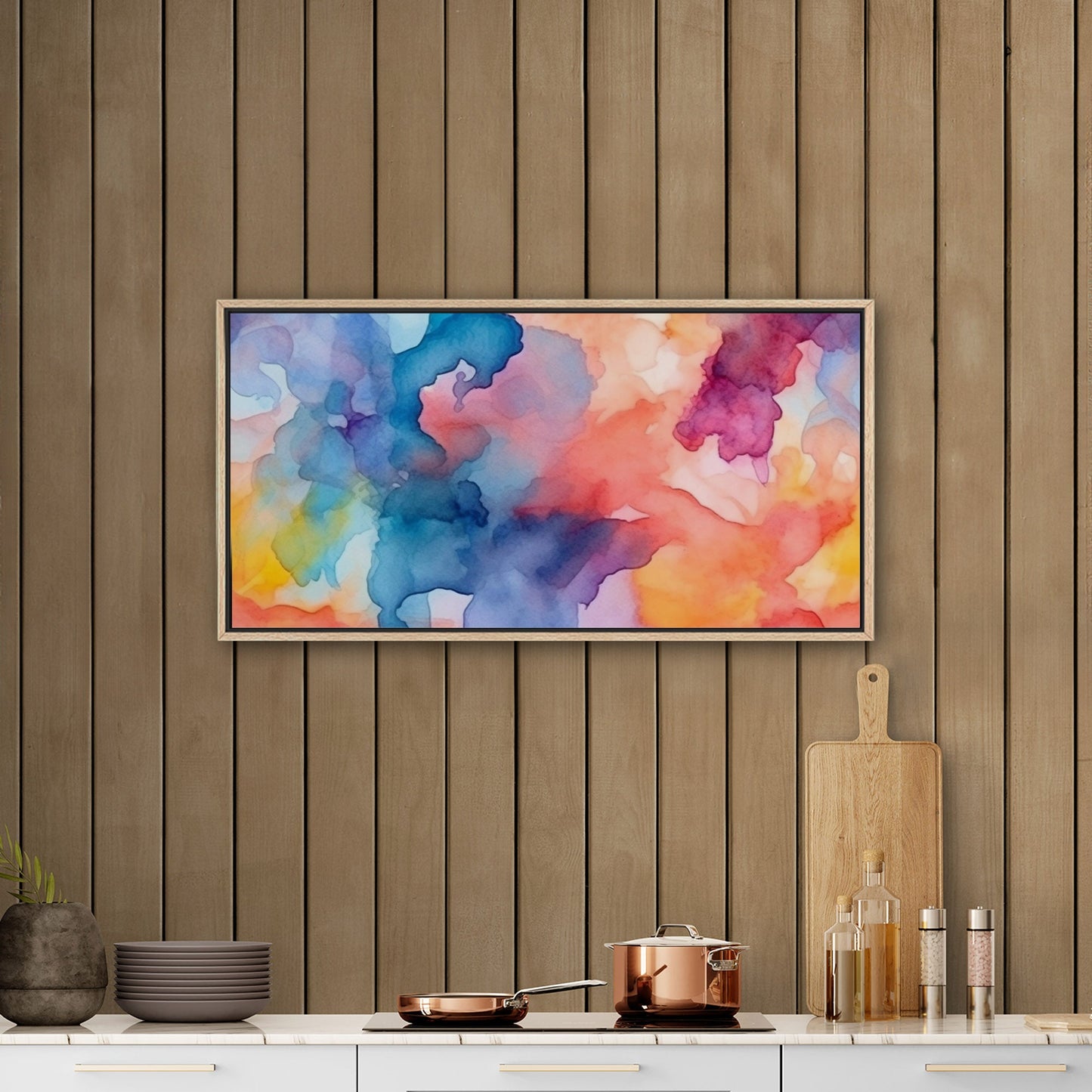 Multicolor Watercolor Painting of Intermingled Color - Vivid Flowing Spectrum