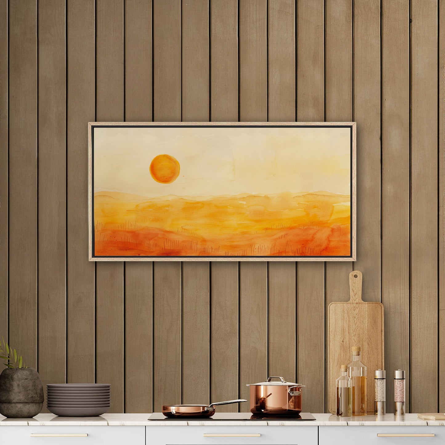 Tranquil desert vista in watercolor - Sunset Serenity