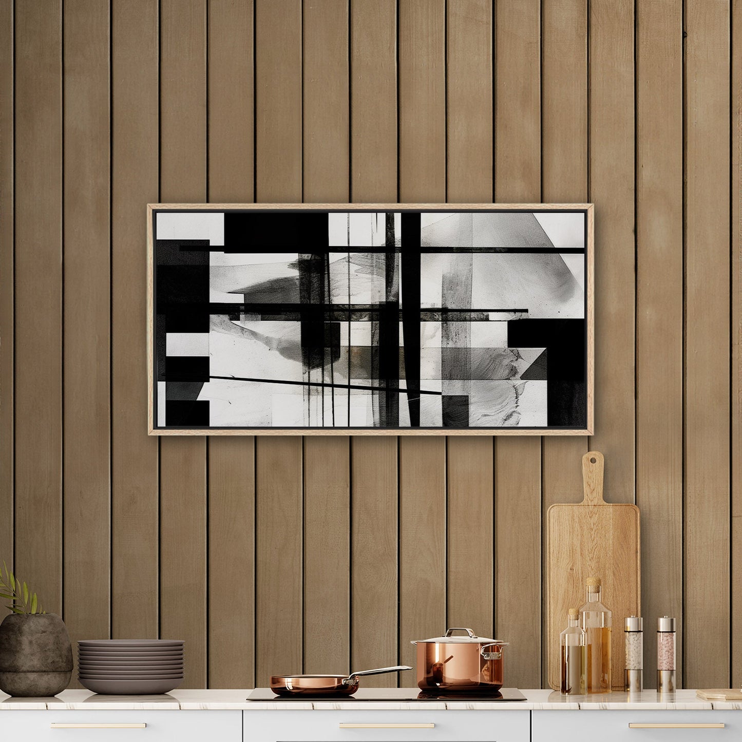 Black and White Geometric Abstract Painting - Sleek Geometry: Monochrome Dreams