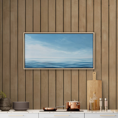 Minimalist abstract brush stroke painting of ocean and blue sky - Tranquil Serenity