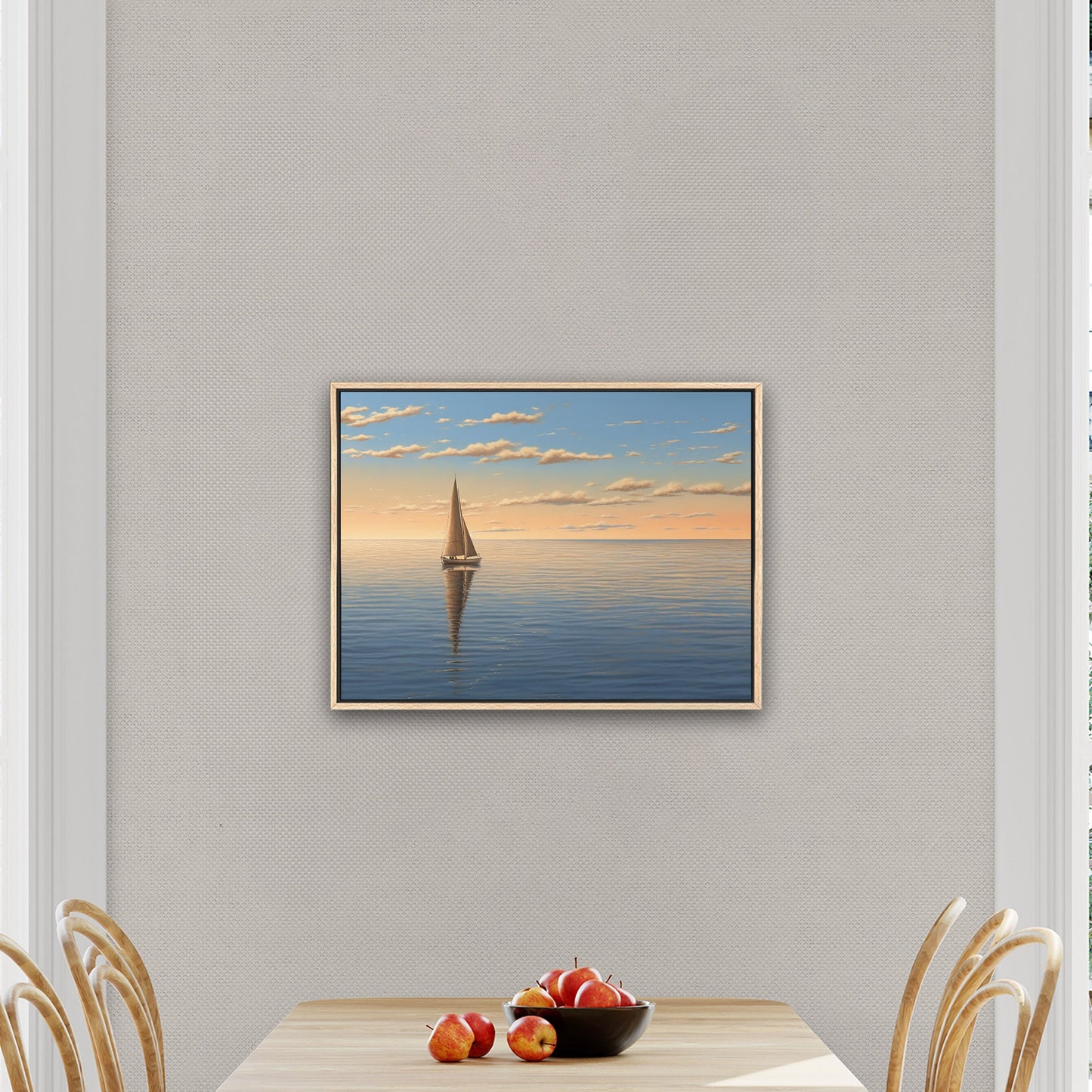 Lone Sailboat at Sunset Painting - Tranquil Sails on the Vast Horizon