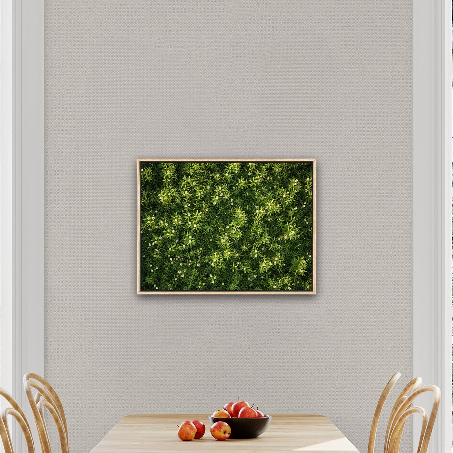 Stunning wall art with lush greens and tiny wildflowers - Enchanted Oasis