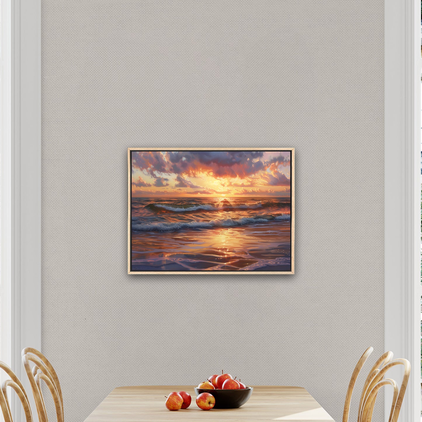 Seascape art piece capturing coastal tranquility - Coastal serenity Sunset Bliss