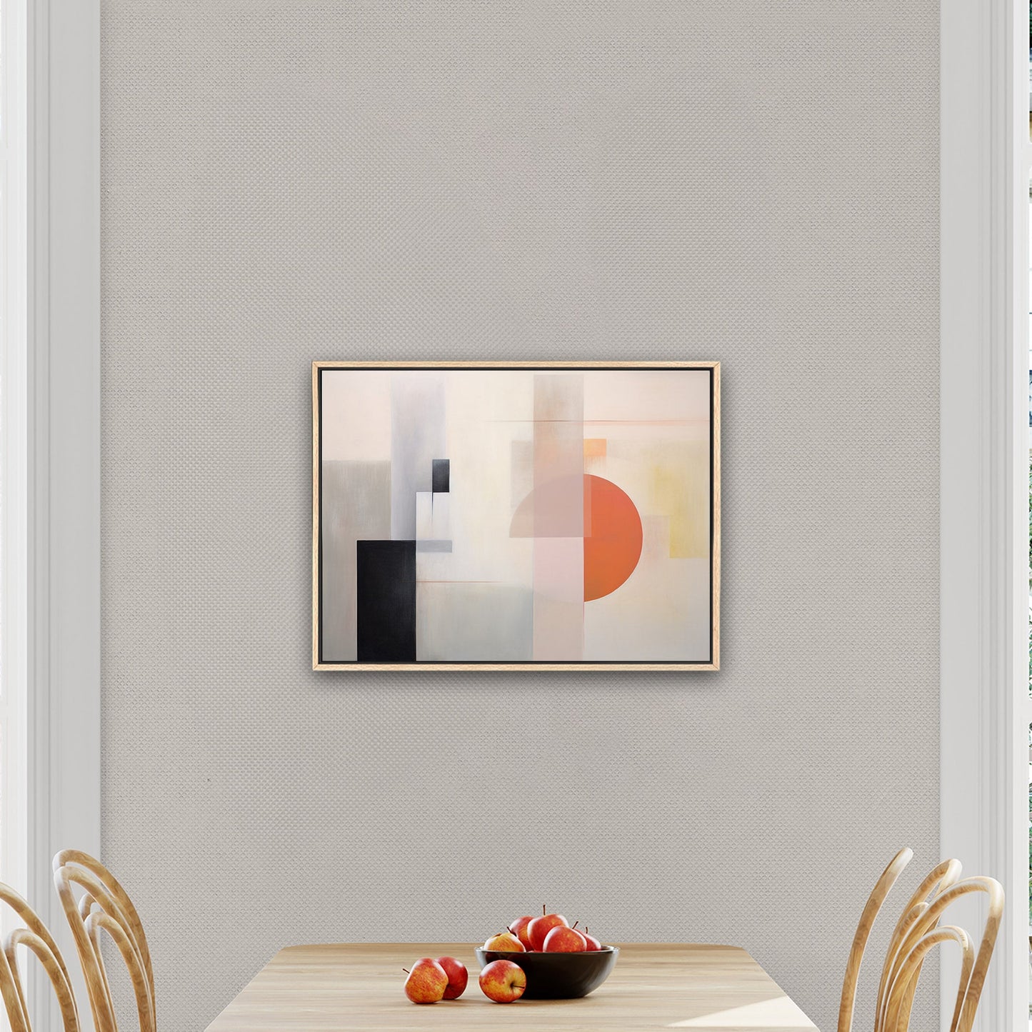 Abstract Geometric Black, Grey, Orange Shapes Painting - Mystic Horizon