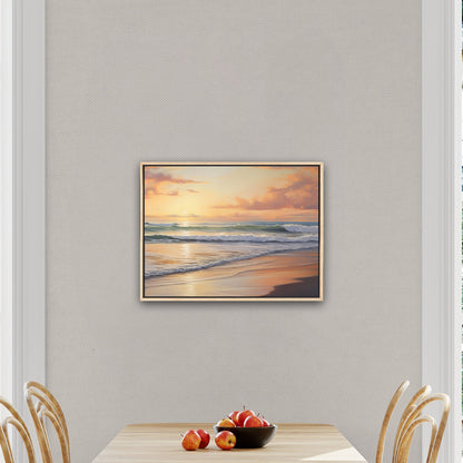 Coastal Beach Painting at Sunset - Golden Coast Sunset Serenity