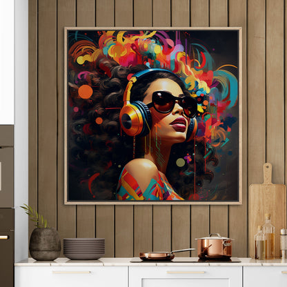 Street Art Style Portrait of a Woman with Wild Hair - Electric Rhythm Burst