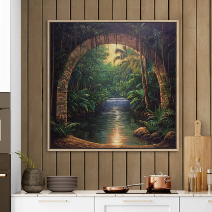 Painting of Archway Tunnel Looking Out at Jungle River - Enchanted Water View