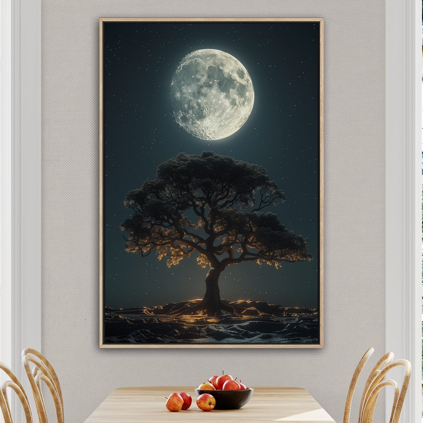 Perfect Isolated Tree with Moon at Night - Moonlit Serenity