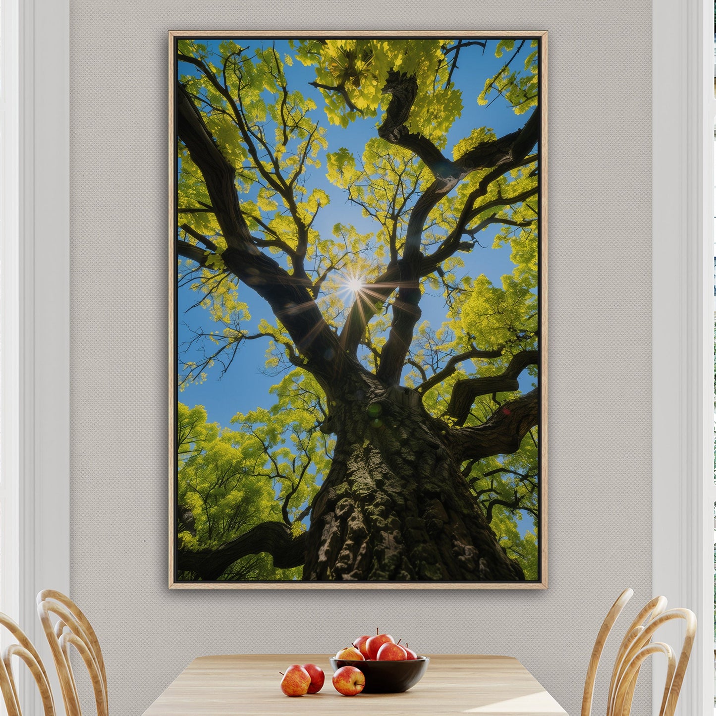 Photorealistic Tree Trunk View of Tree and Sky - Tranquil Vitality: Sunlit Tree Dream