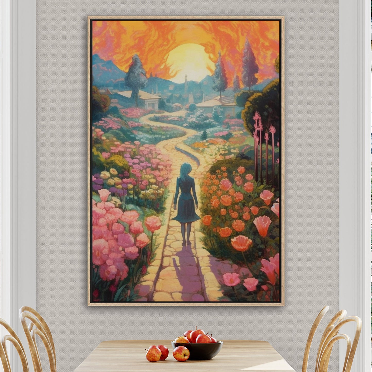 Child's Room Whimsical Fairytale Watercolor Landscape - Enchanted Floral Pathways