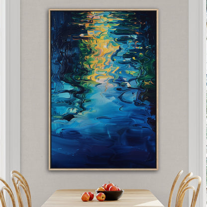 Mesmerizing abstract oil painting of water with vibrant ripples - Enchanting Oasis