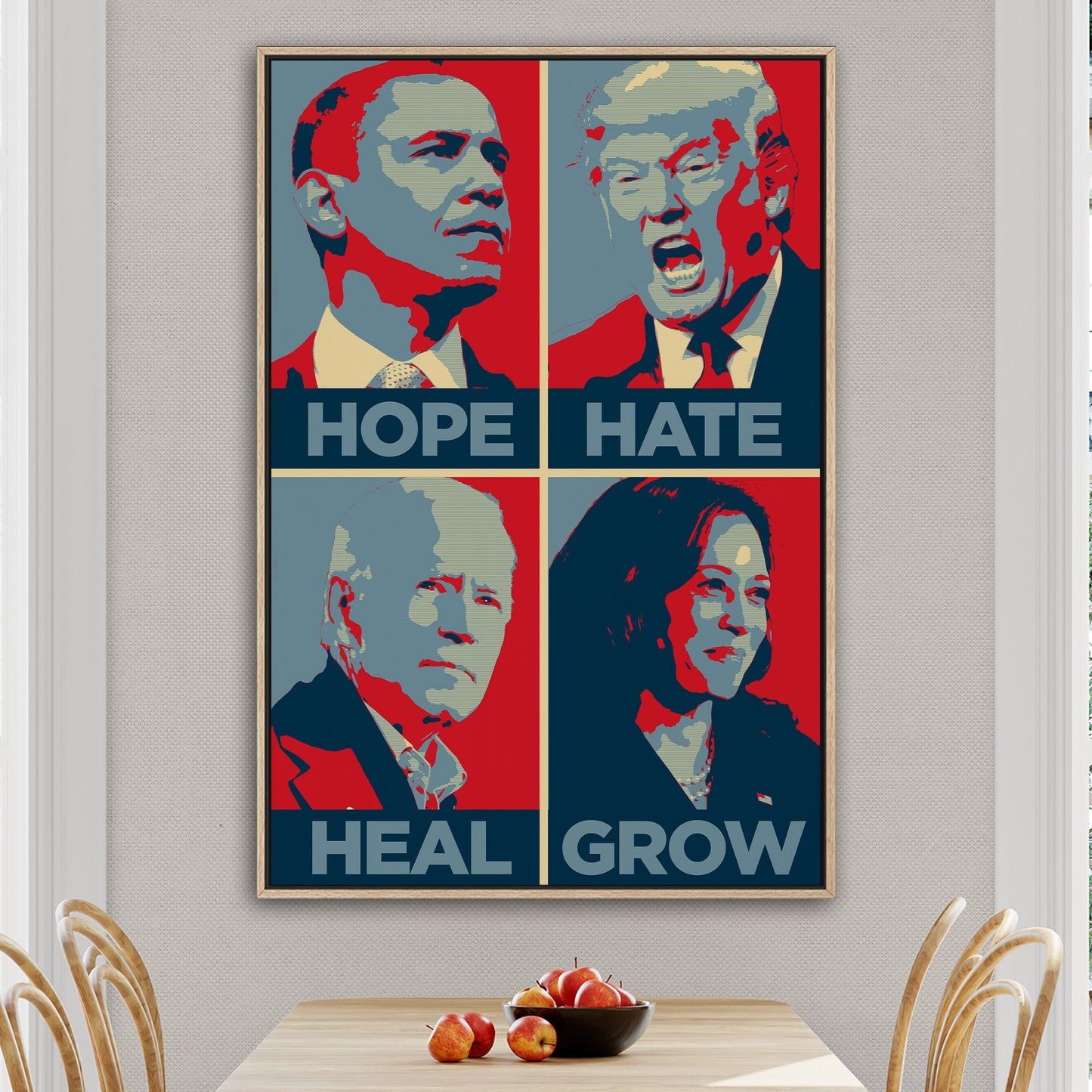 Obama, Trump, Biden, Harris - Hope, Hate, Heal, Grow Hope-style Poster 2024 Presidential Election