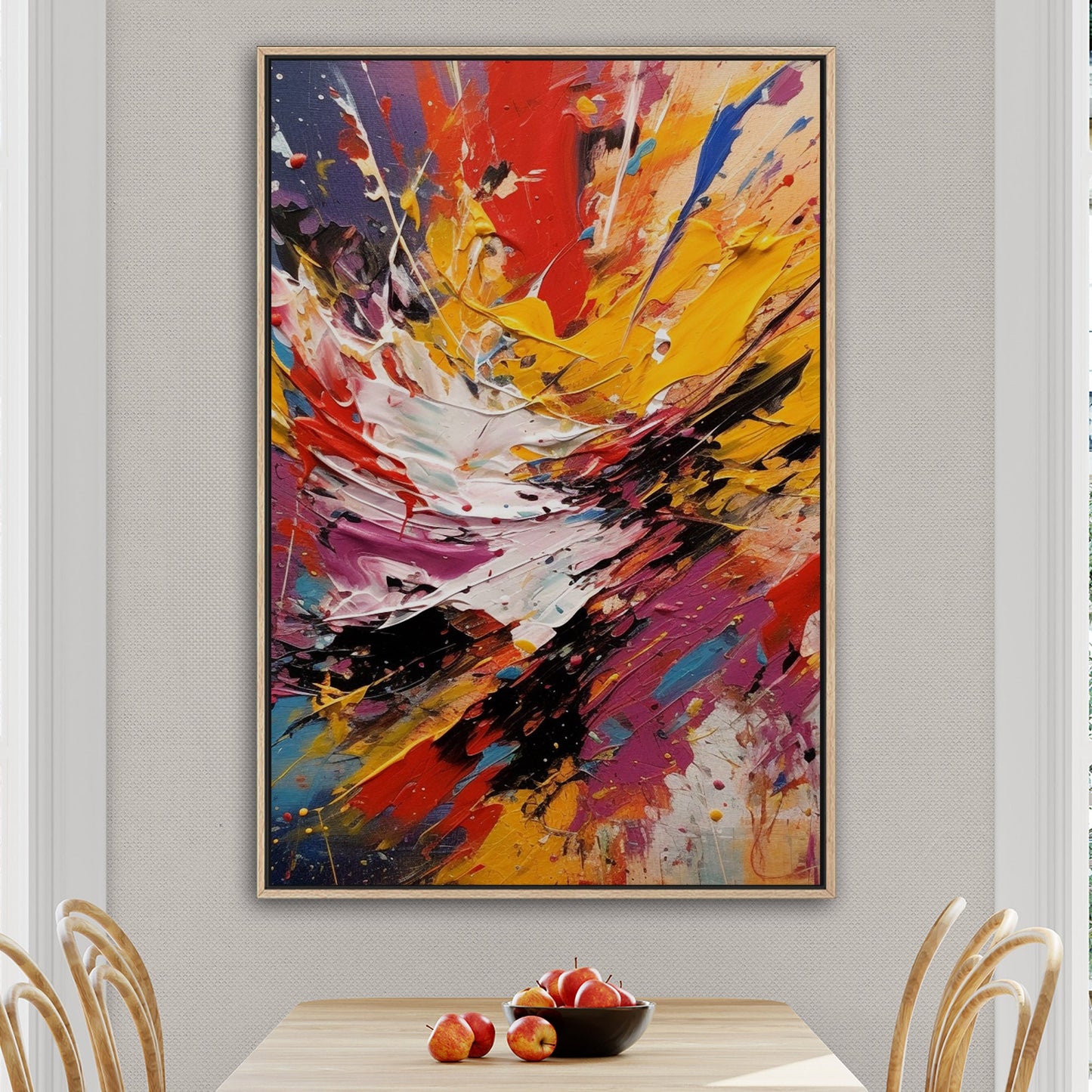 Vibrant abstract art piece with paint splatters - Eclectic Dream