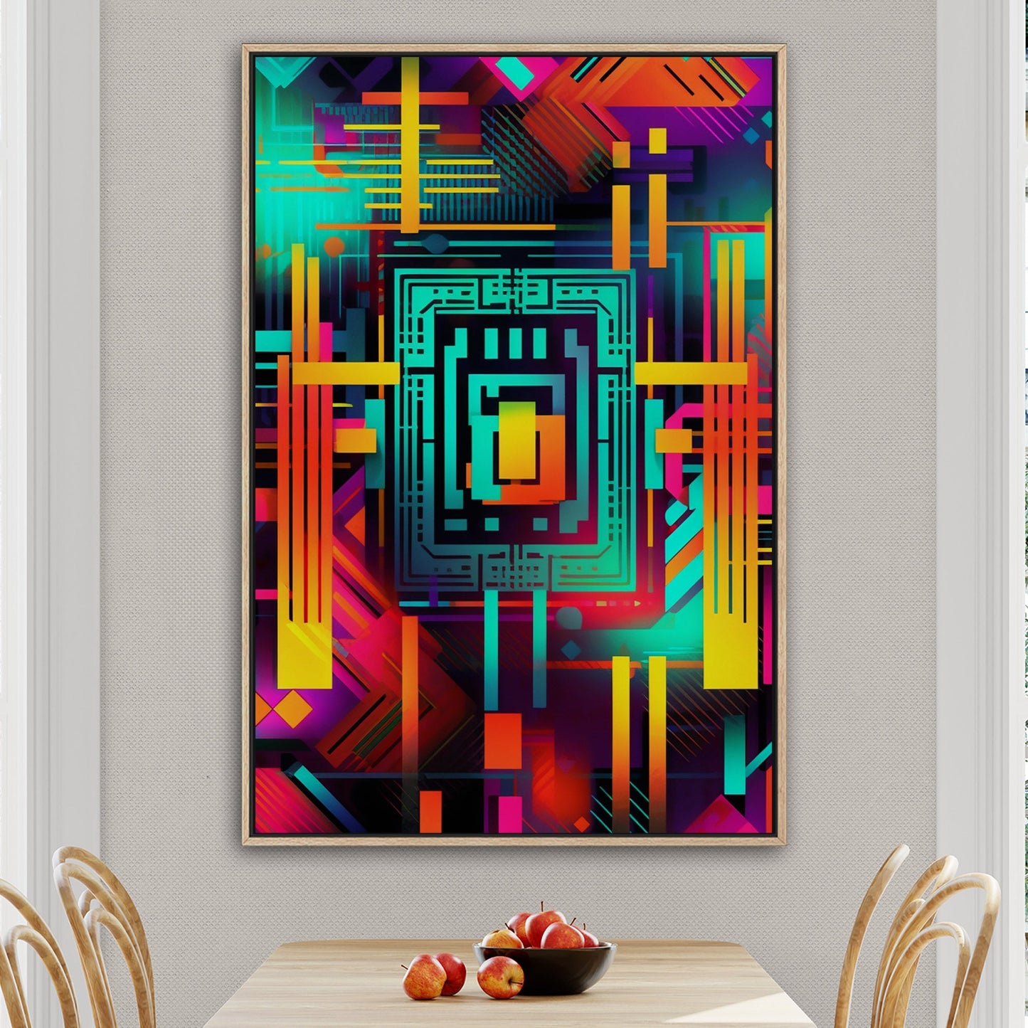 Retro Art Deco Inspired Abstract Digital Render - Neon Galactic Rhythm