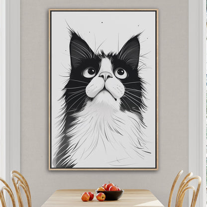 Black and White Cat Pencil Drawing - Curious Cat's Monochrome Gaze