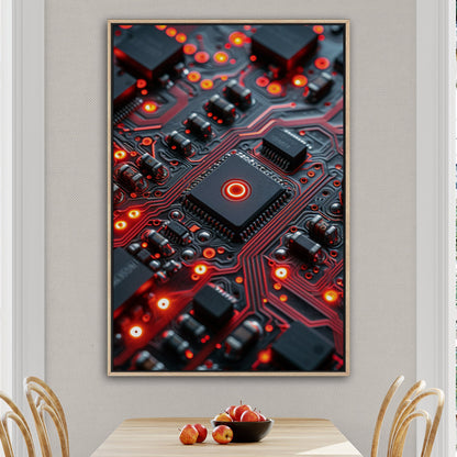 3d Digital art render of a future tech motherboard - Emerald Circuitry: Red Pulse